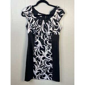 London Times Womens Black & White Cap Sleeve Dress Size 8